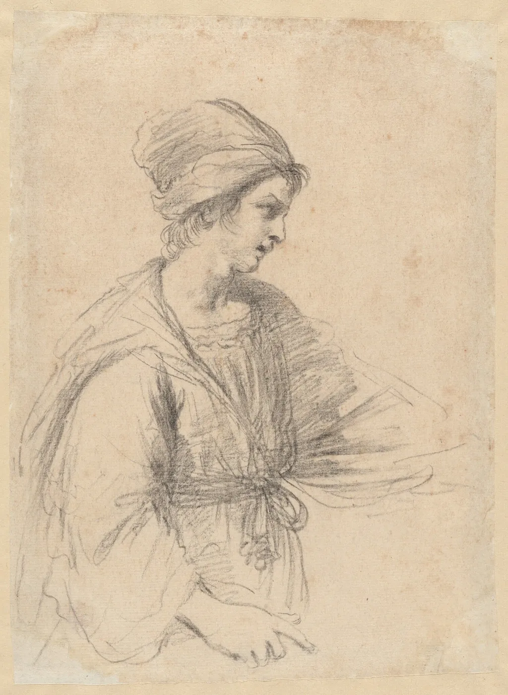 Young Man in a Soft Cap, by Guercino, chalk, 1635