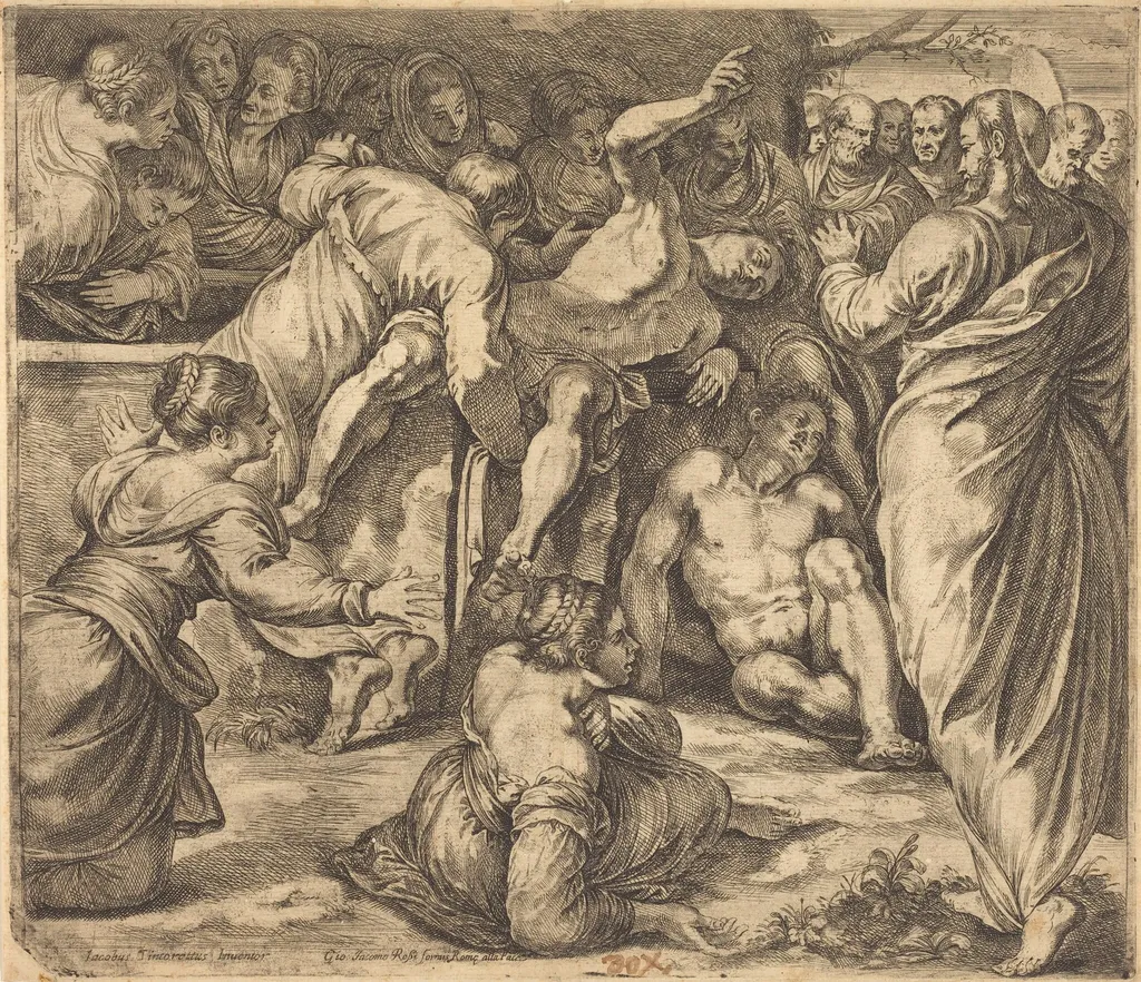 The Raising of Lazarus, by Guglielmo Cortese, ink, 1654