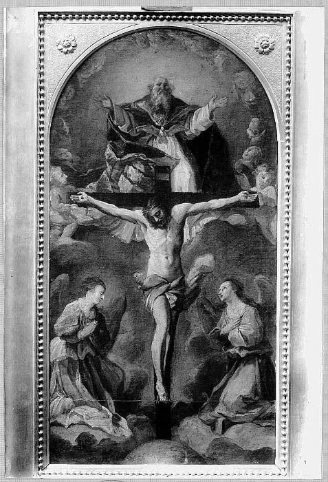 Die Heilige Dreifaltigkeit, von Engeln verehrt, by Guido Reni, paint, 1618