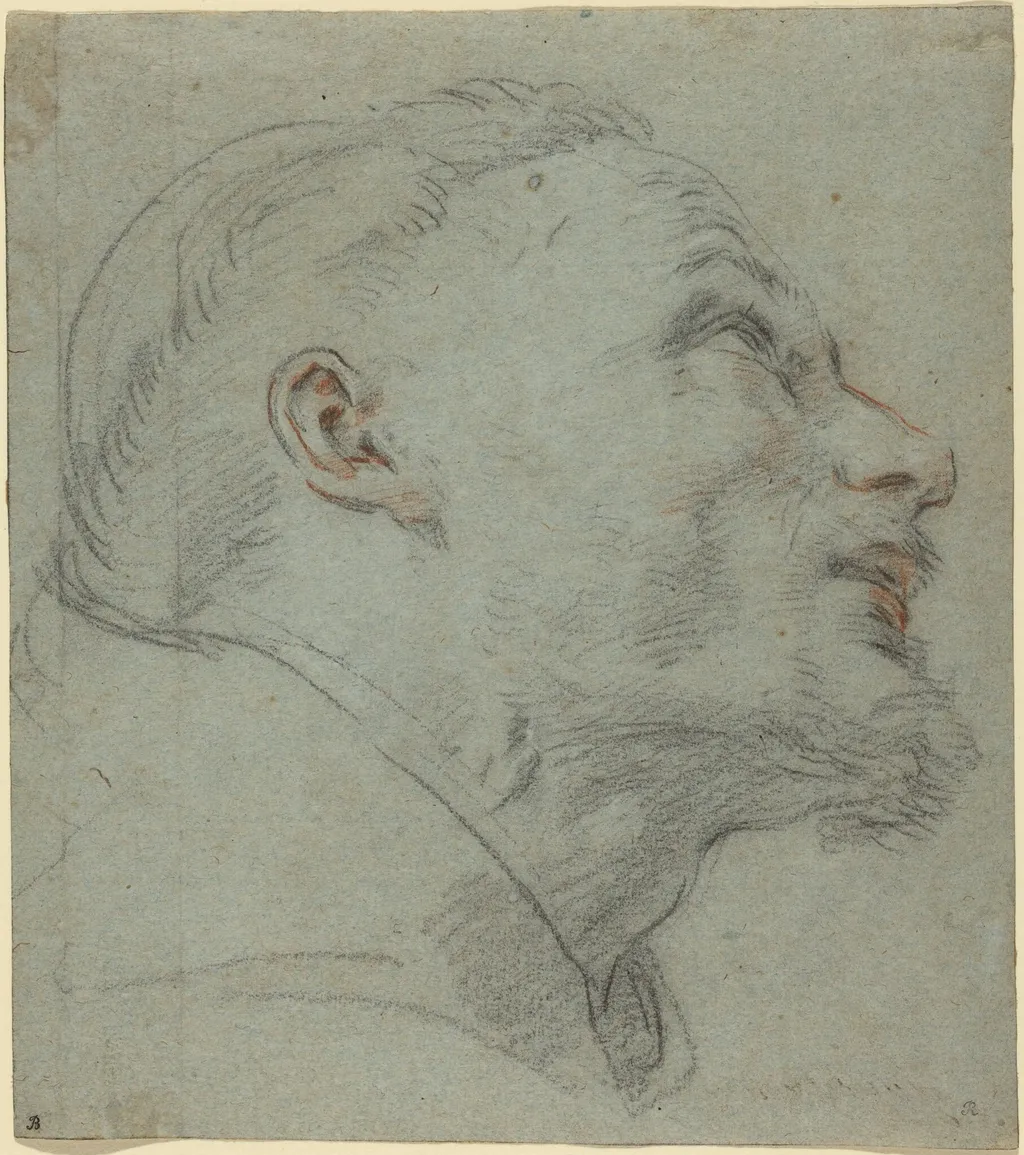 Head of Saint Francis, by Guido Reni, chalk, 1632