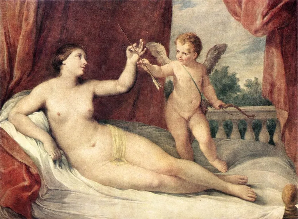 Reclining Venus with Cupid, by Guido Reni, oil, 1639