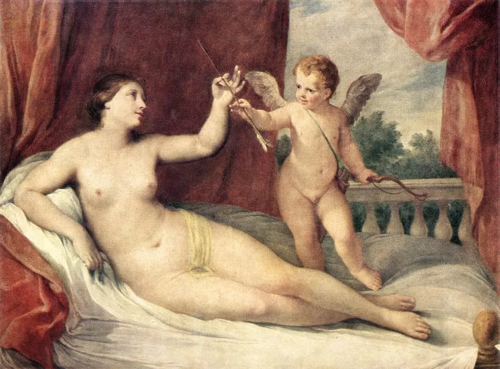 Reclining Venus with Cupid, by Guido Reni
