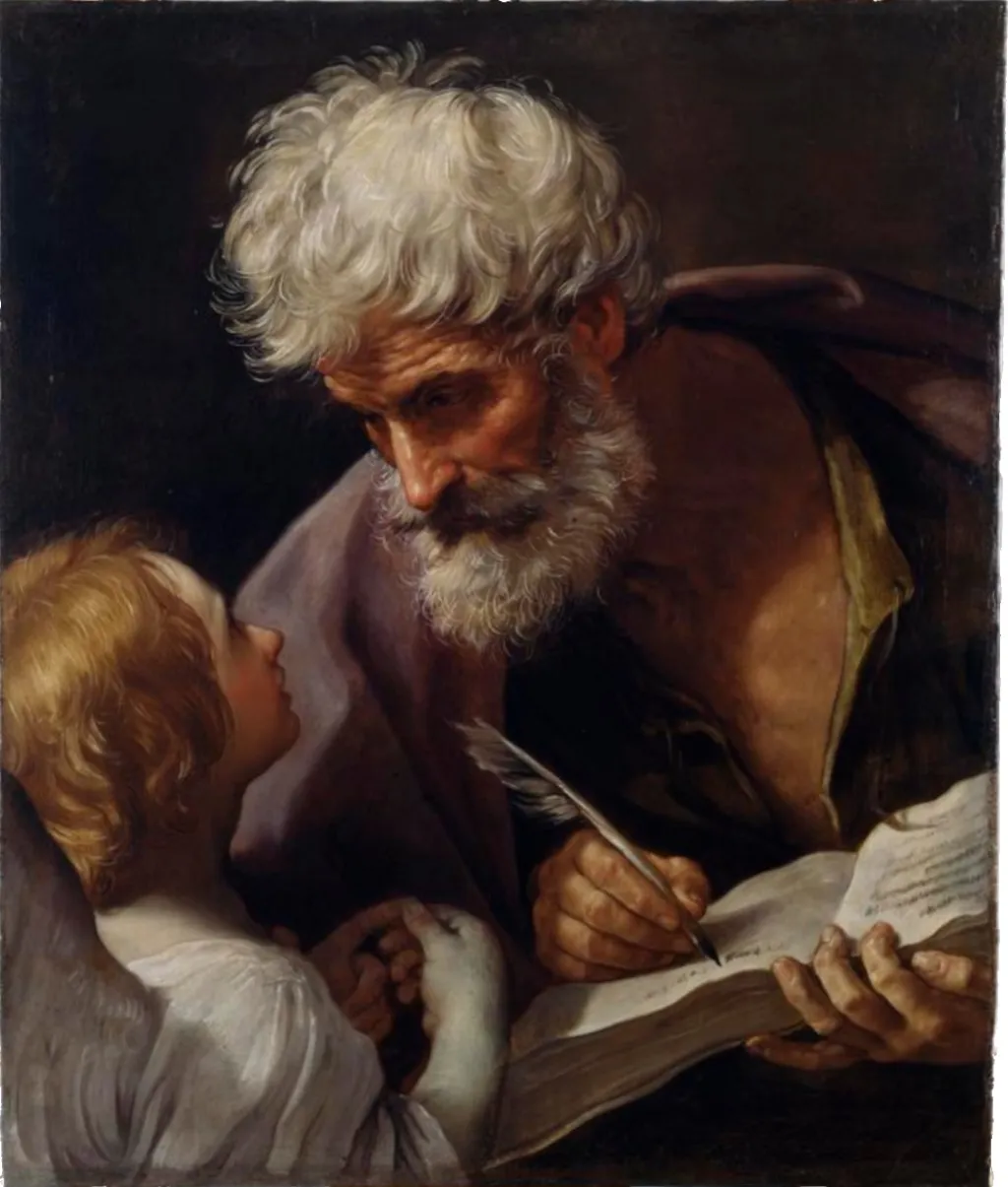 Saint Matthew and the Angel, by Guido Reni, oil, 1620