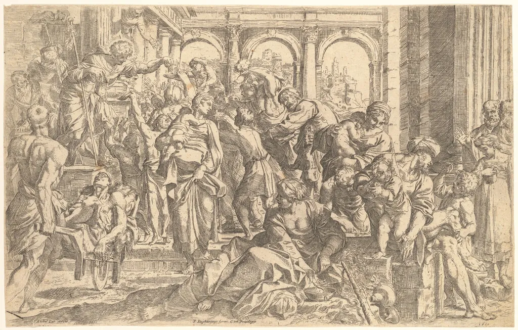 Saint Roch Distributing Alms, by Guido Reni, ink, 1610
