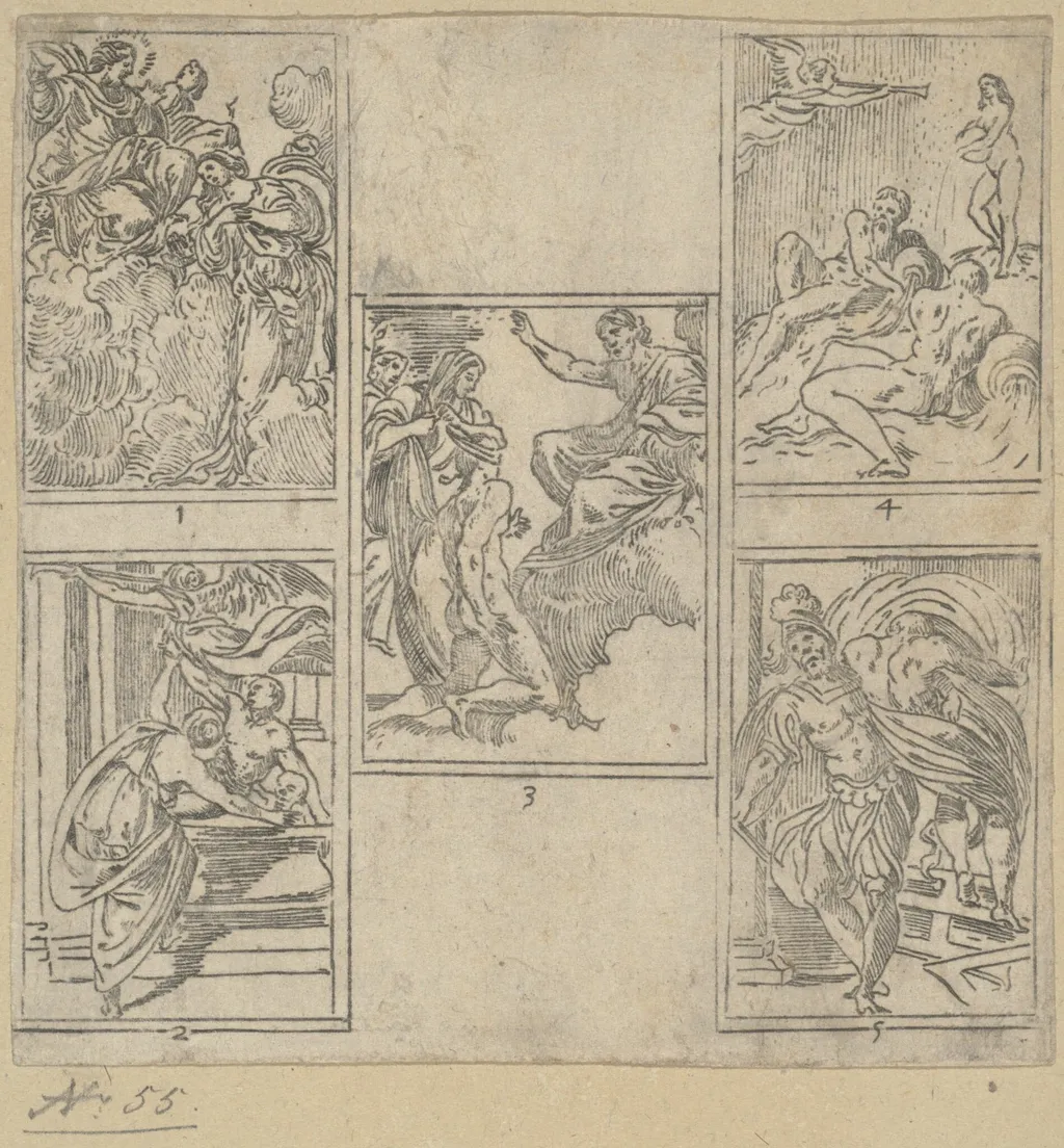 The Obsequies of Agostino Carracci: Third Plate, by Guido Reni, ink, 1603