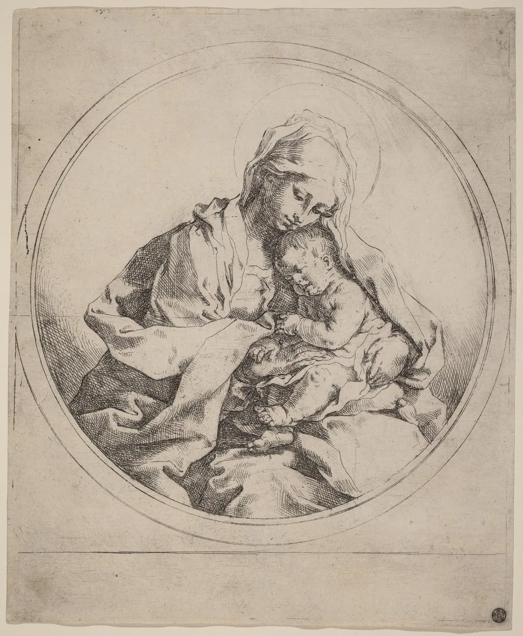 Virgin and Child, by Guido Reni, ink, 1608