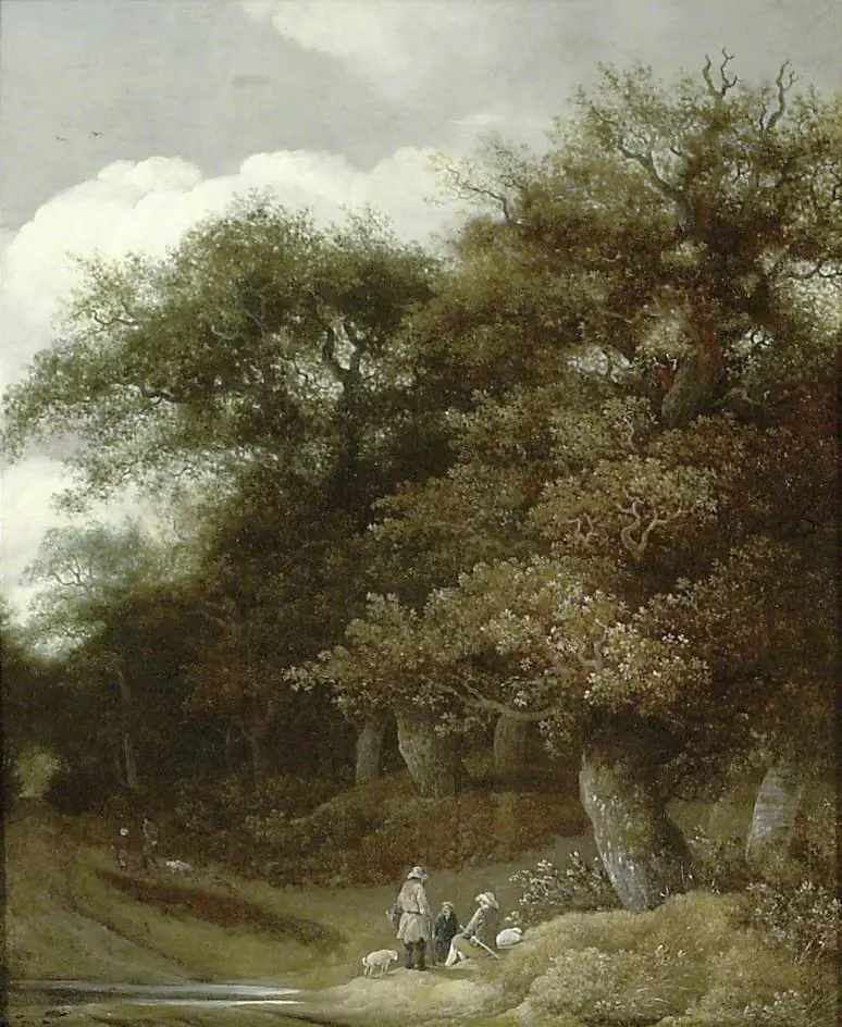 Wooded Landscape: Figures by a Ford, by Guillam Dubois
