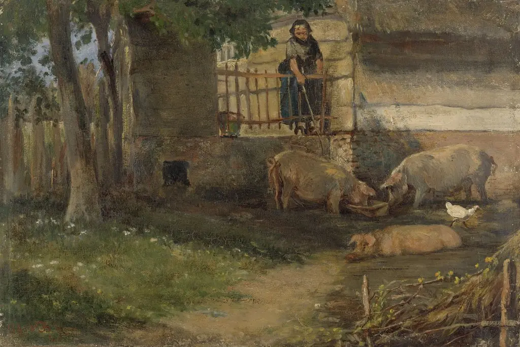 Pigs in a barnyard, by Guillaume Anne van der Brugghen