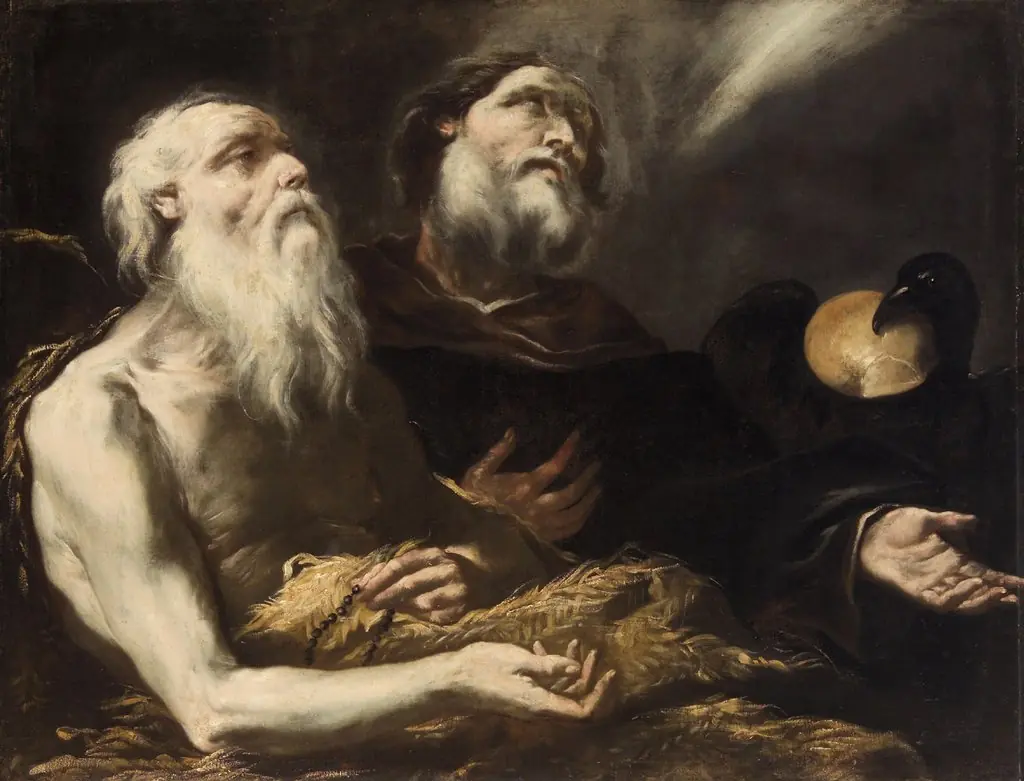 Die Einsiedler Paulus und Antonius mit dem Raben, by Guillaume Courtois