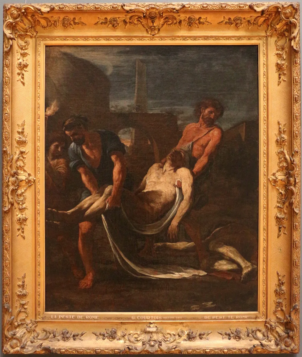 Saints Abdon en Sennen bury the bodies of the martyrized christians, by Guillaume Courtois, oil, 1663
