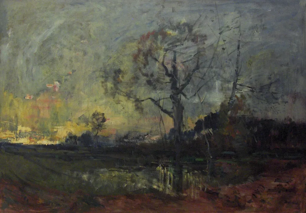 Dusk over the pool, by Guillaume Vogels, oil, 1876