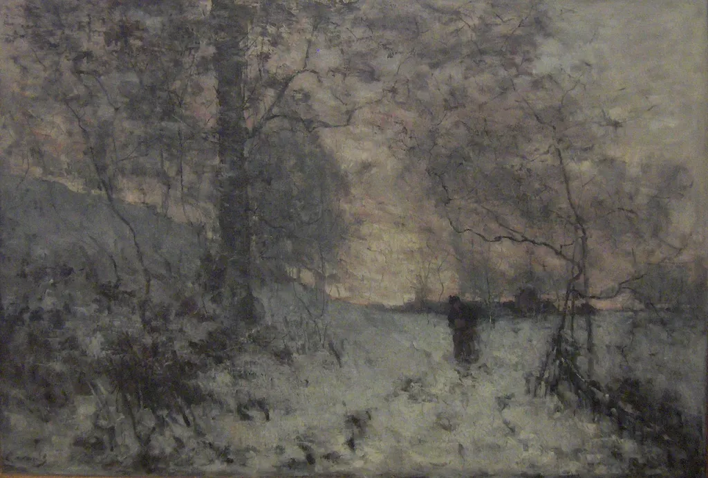 The snow, evening, by Guillaume Vogels, oil, 1892