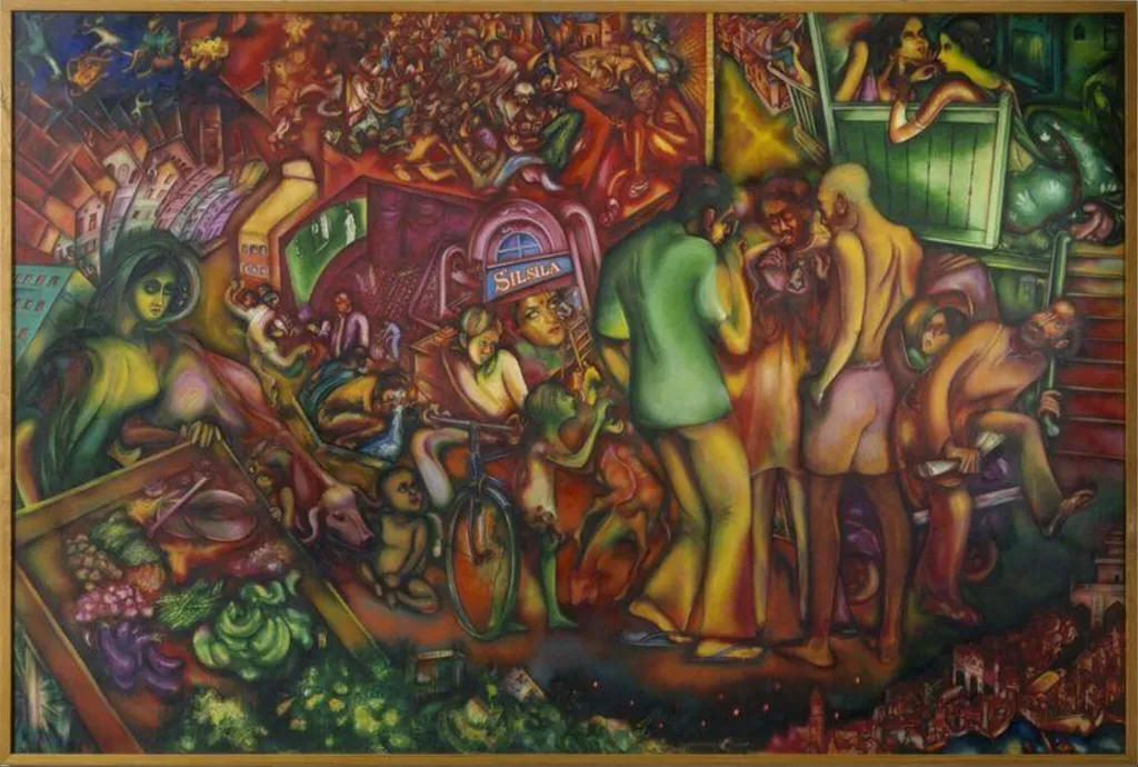 City for Sale, by Gulammohammed Sheikh, paint, 1982