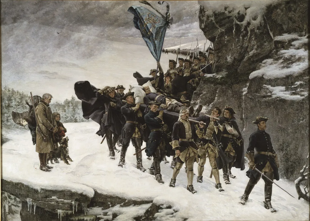 Bringing Home the Body of King Karl XII of Sweden, by Gustaf Cederström, oil, 1892