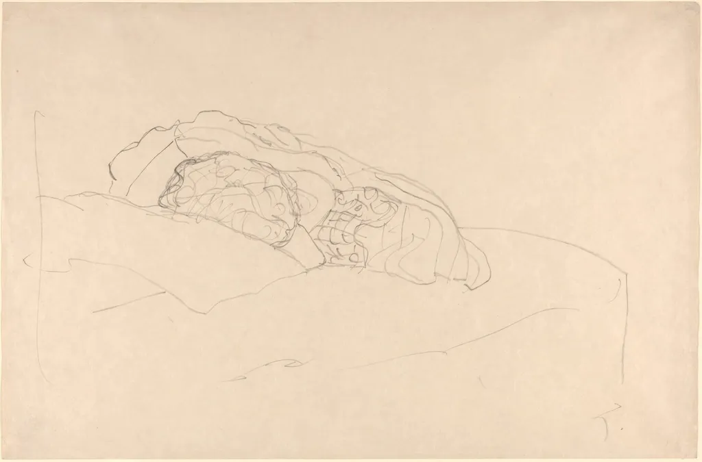 Curled up Girl on Bed, by Gustav Klimt, graphite, 1916