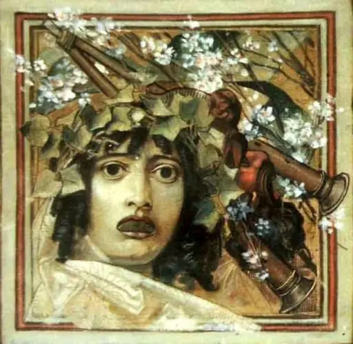 Mască, flori și dublu aulos, by Gustav Klimt