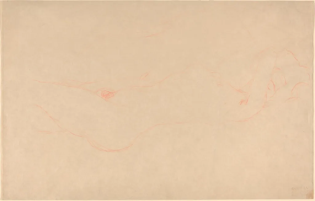 Reclining Woman, by Gustav Klimt, crayon, 1909