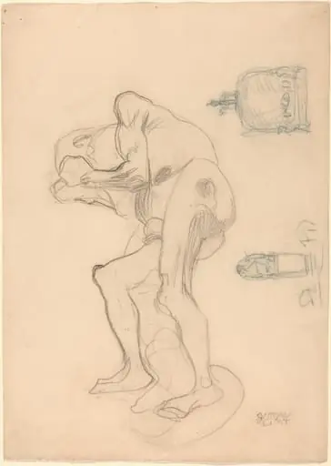 Study of a Nude Old Woman Clenching Her Fists, and Two Decorative Objects, by Gustav Klimt