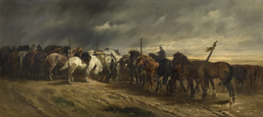 Horses, by Gustave Colsoulle, oil, 1890