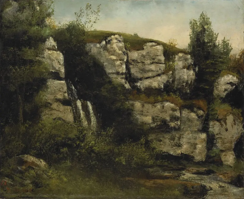 Landscape with Rocky Cliffs and a Waterfall, by Gustave Courbet