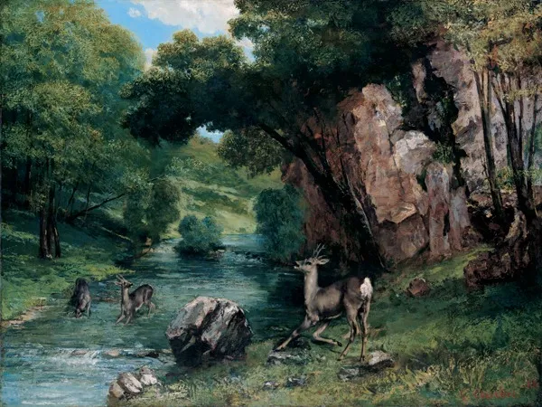 Roe Deer at a Stream, by Gustave Courbet, oil, 1868