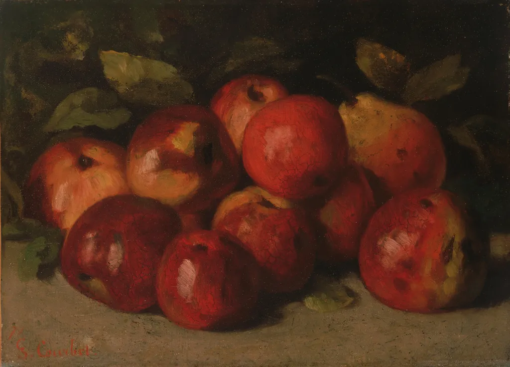 Still Life with Apples and a Pear, by Gustave Courbet, oil, 1871