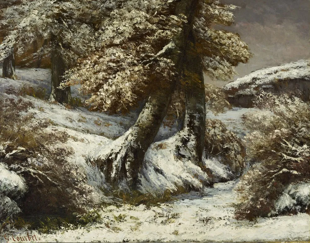 Trees in the Snow, by Gustave Courbet, oil, 1865