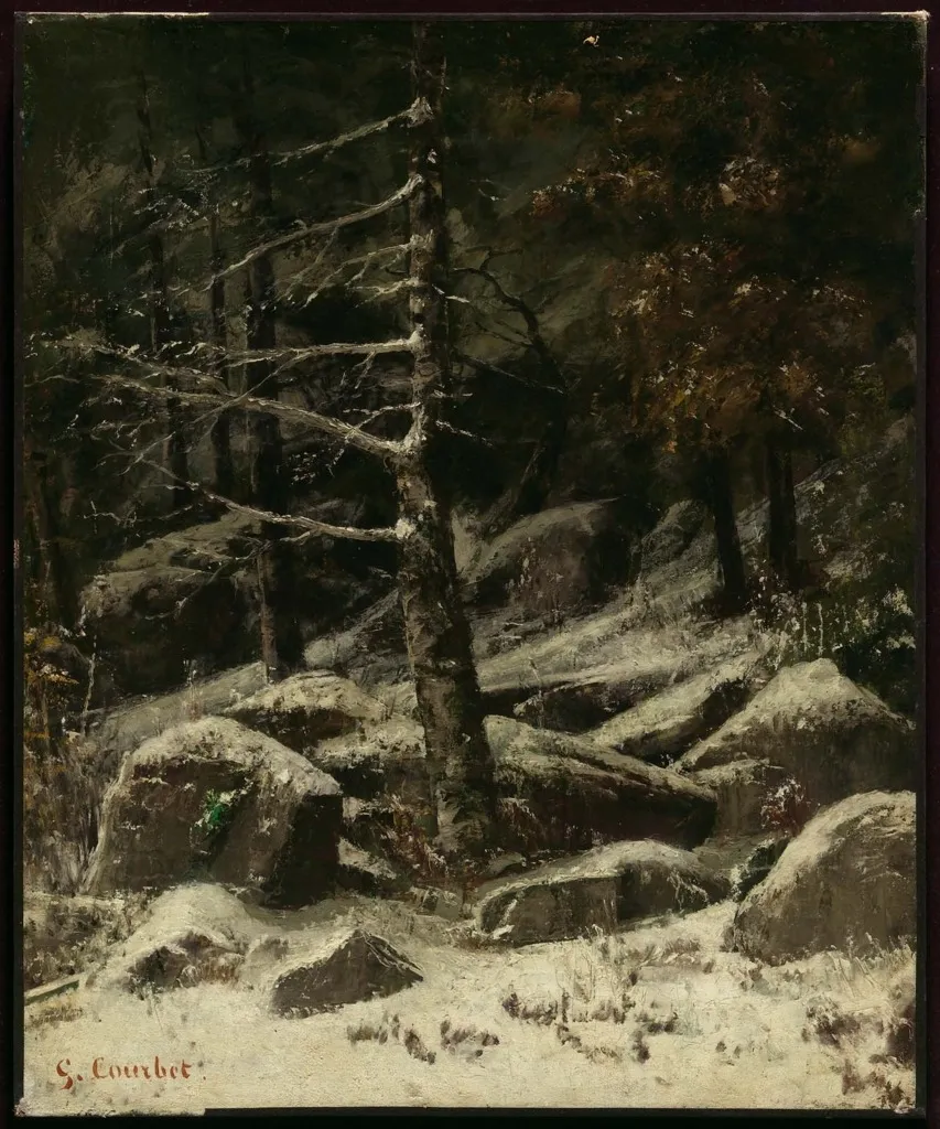 Wooded Hillside in Winter, by Gustave Courbet, oil, 1858