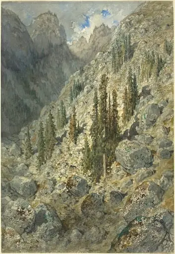 An Alpine Valley with Trees and Boulders, by Gustave Doré