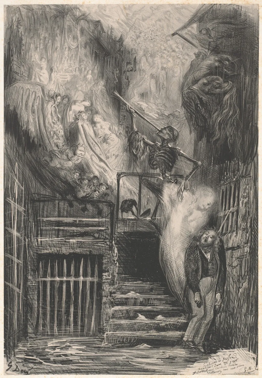 Rue de la Vieille lanterne (The Suicide of Gérard de Nerval), by Gustave Doré, ink, 1855