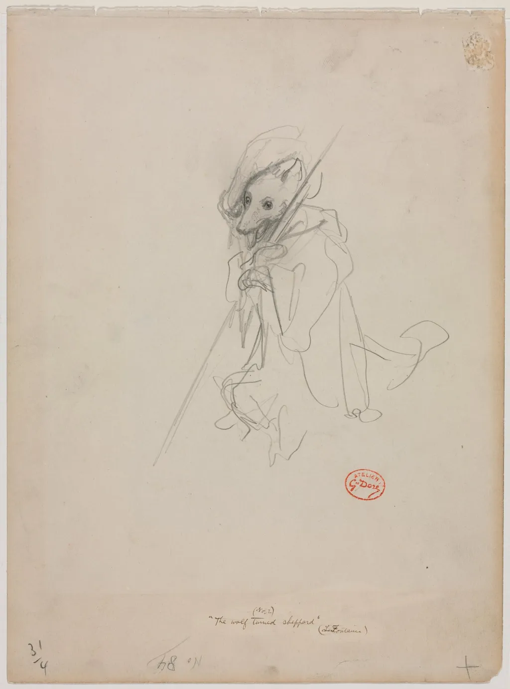 Sketch for "The Wolf Turned Shepherd" (recto), by Gustave Doré, 1868