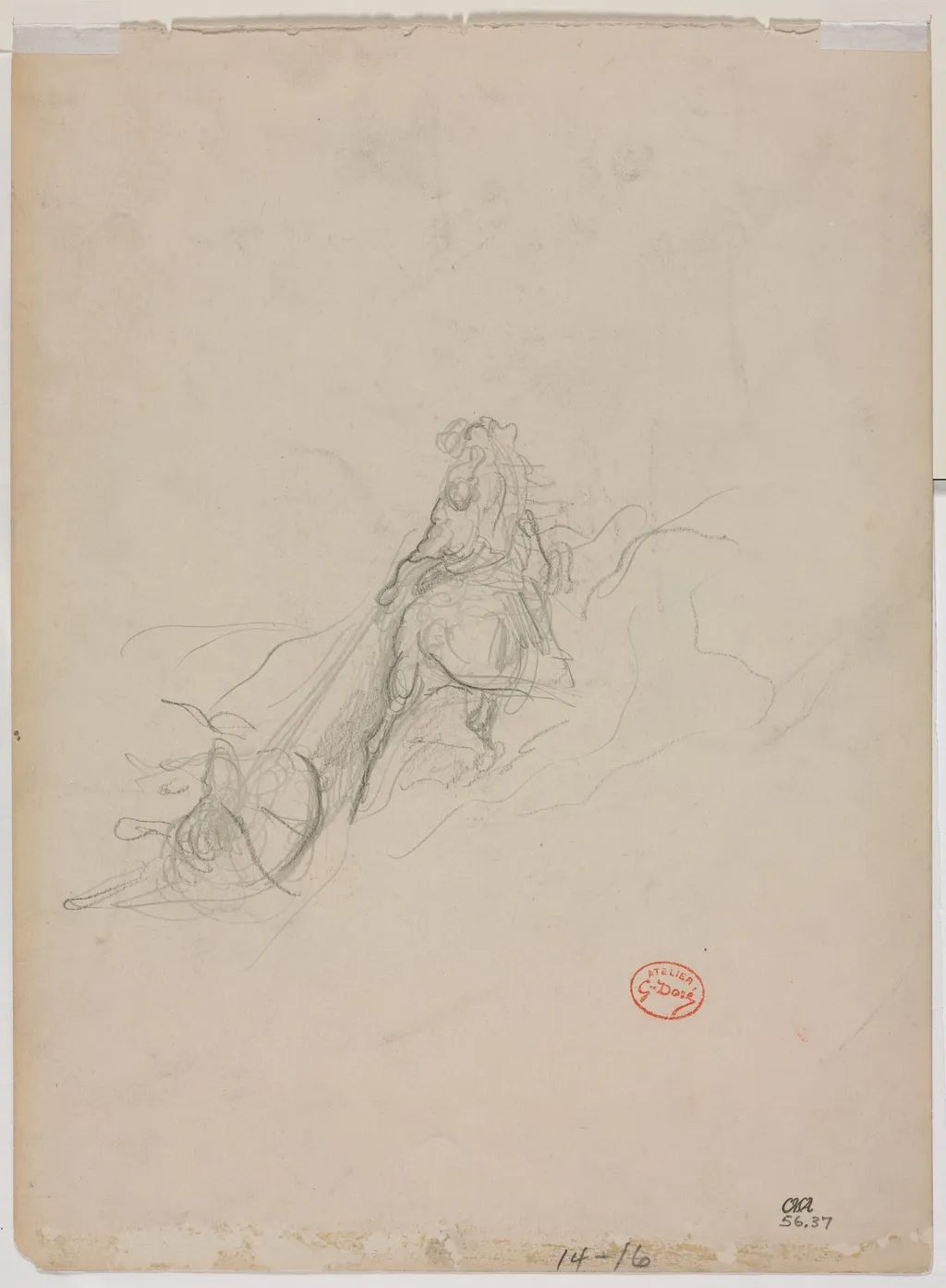 Sketch of Hunting Scene (verso), by Gustave Doré, 1868