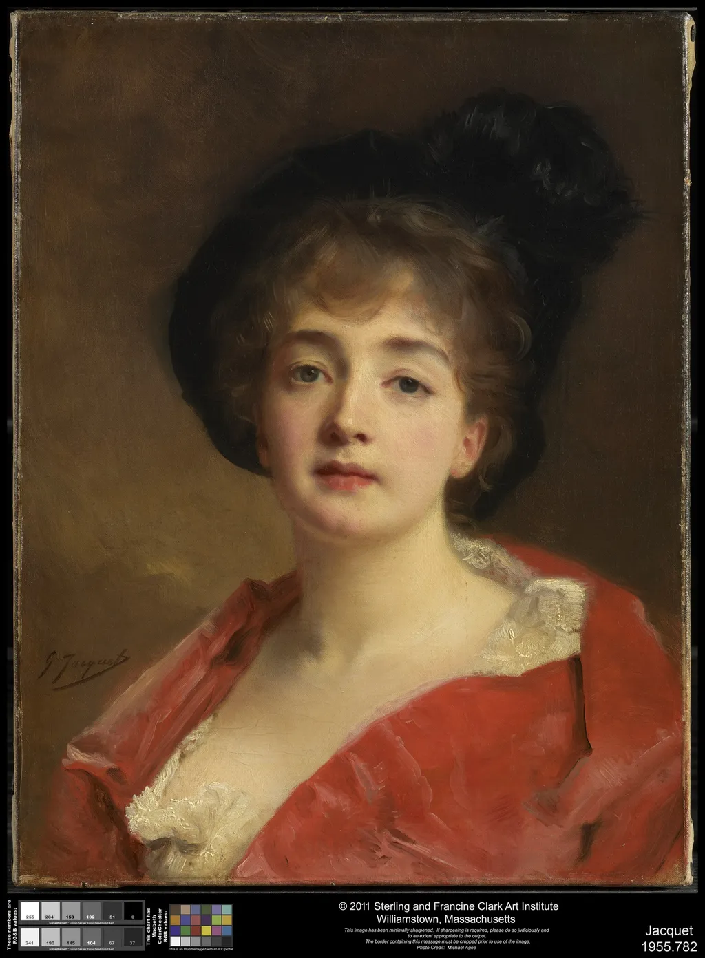 Woman in Red, by Gustave Jean Jacquet, oil, 1890