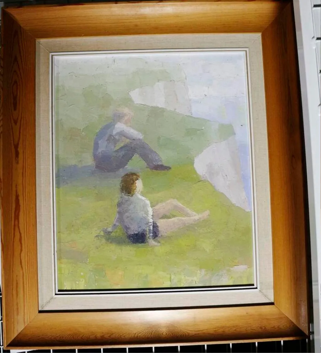 Family Voices: Figures Looking out to Sea, by Guy Vaesen, oil, 1980