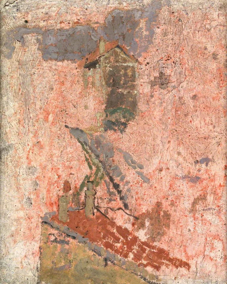 Hut with Sky, Trees and Rooftops: View from the Artist's Studio, by Gwen John, oil, 1920