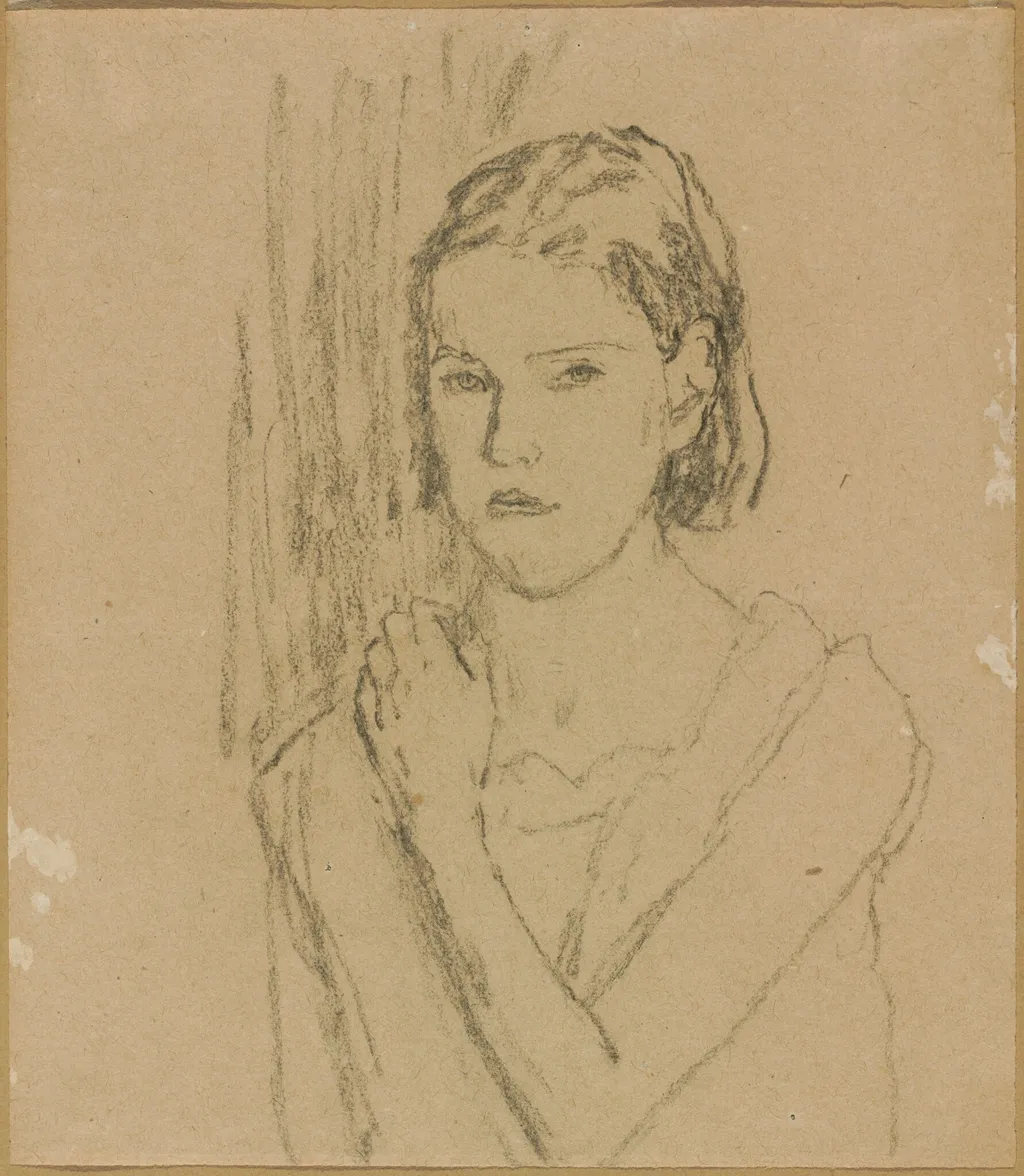 Jeune Fille (à la lampe) (Young Girl by Lamplight), by Gwen John, charcoal, 1917