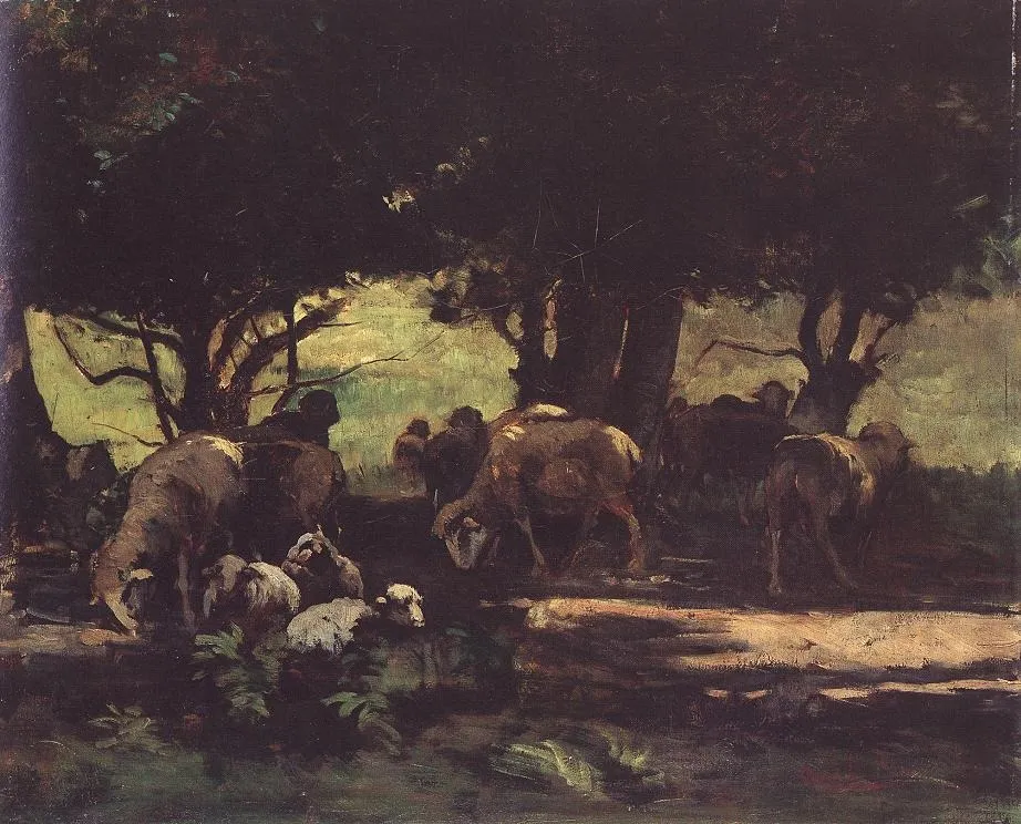 Sheep herd, by Gyula Aggházy, oil, 1890