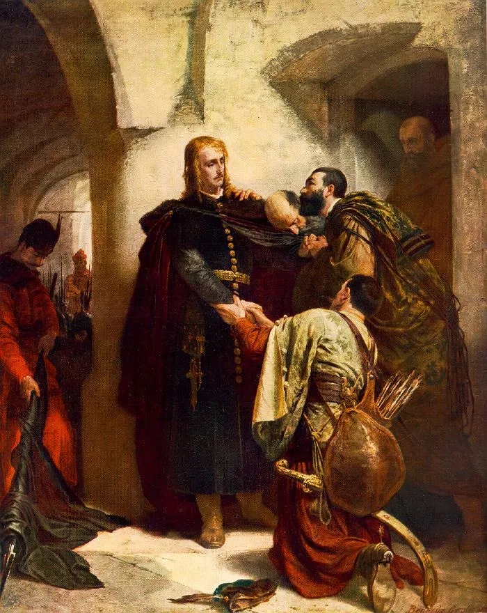 László Hunyadi's Farewell, by Gyula Benczúr, oil, 1866
