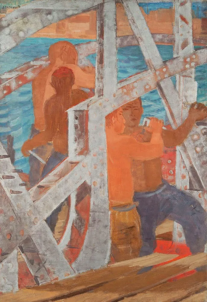 Bridge Builders, by Gyula Derkovits, unspecified, 1932