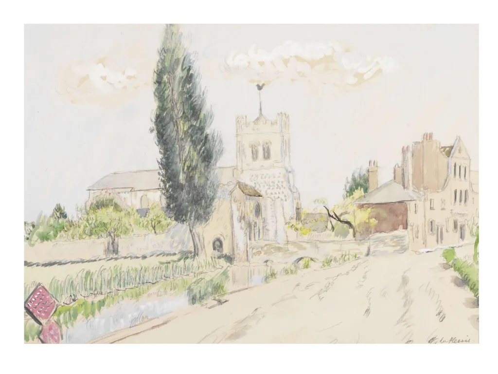 Waltham Abbey, by H. E. Du Plessis, watercolor, 1940