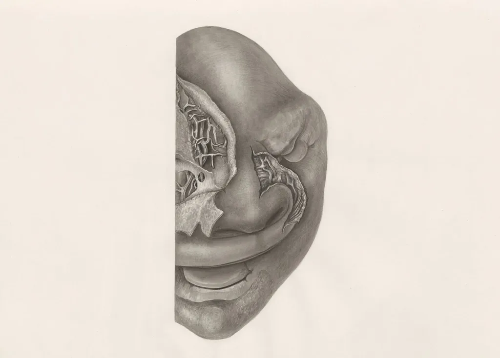 Deformed fetal head, partly seen from the front, by H.G, Wetselaar, 1970