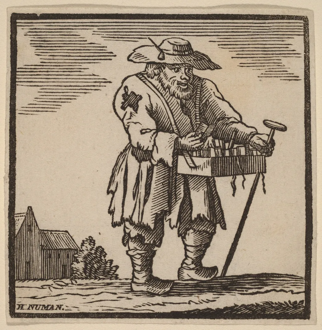 A Book Peddler, by H. Numan, ink, 1758
