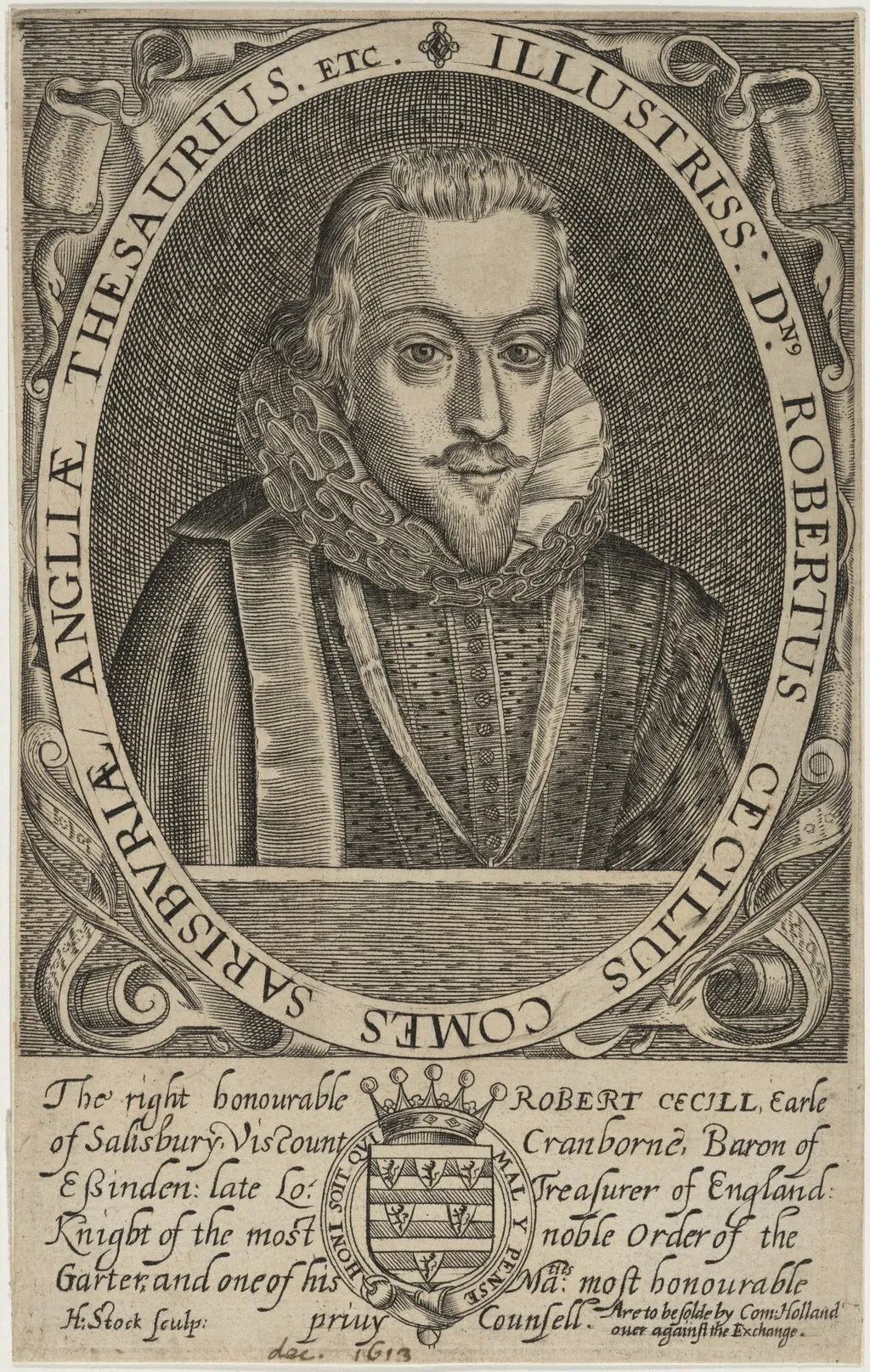 Robert Cecil, First Earl of Salisbury, Lord Treasurer, by H. Stock, ink, 1625