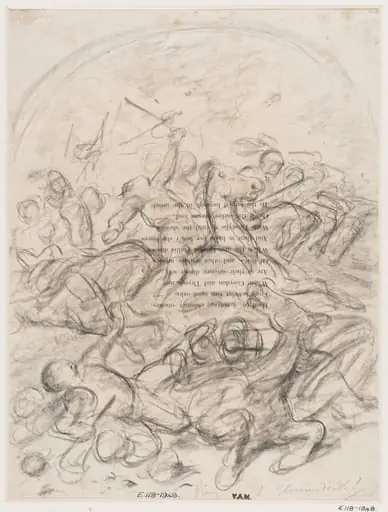 A battle scene with a man falling from his horse mortally wounded, by Hablot Knight 'Phiz' Browne