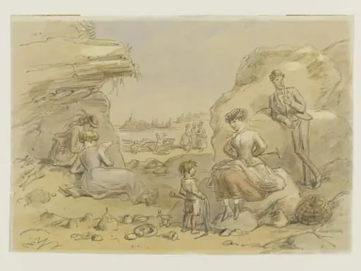 A beach scene, by Hablot Knight 'Phiz' Browne