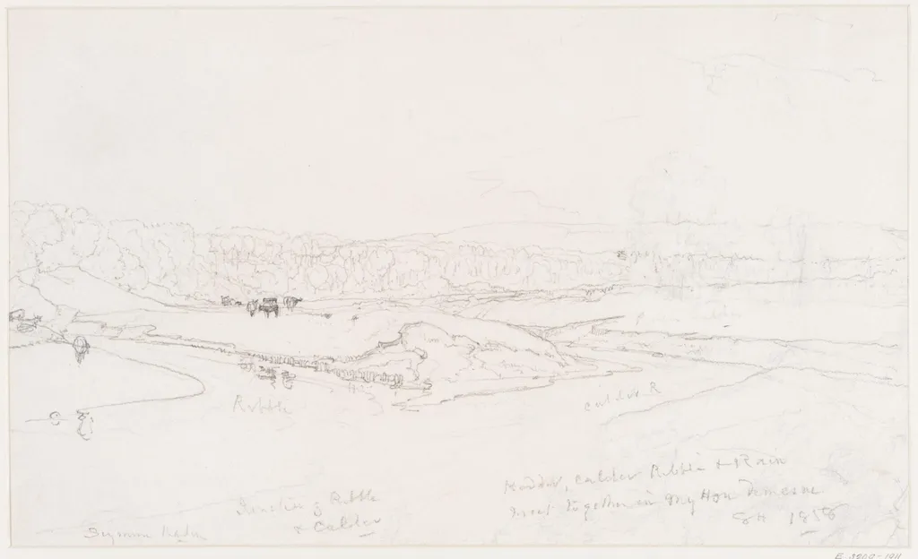 Confluence of the Ribble and the Calder, below Warley., by Haden, 1858
