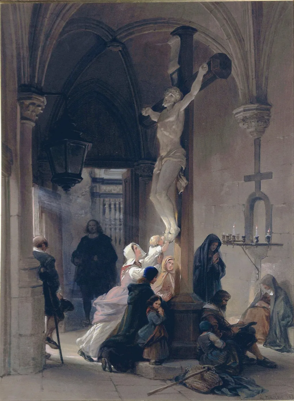 Rustic Piety, by Haghe, watercolor, 1846