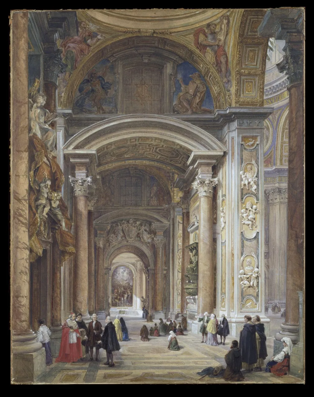 The Nave of St Peter's, Rome, by Haghe, watercolor, 1864