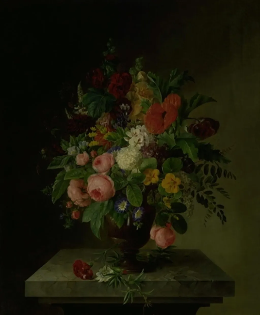 En vase med blomster, by Hanne Hellesen, oil, 1837