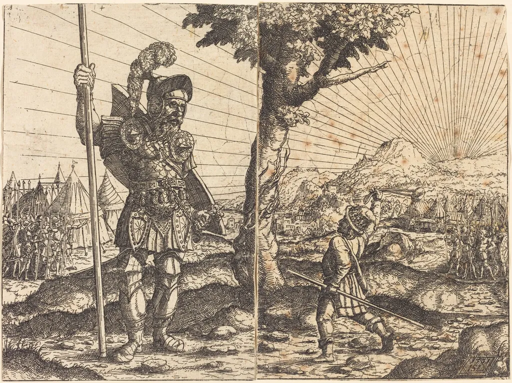 David and Goliath, by Hanns Lautensack, ink, 1551
